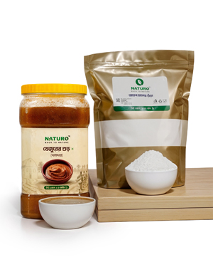 খেজুরের দানাদার গুড় ও ঢেঁকি ছাটা চালের গুড়া কম্বো